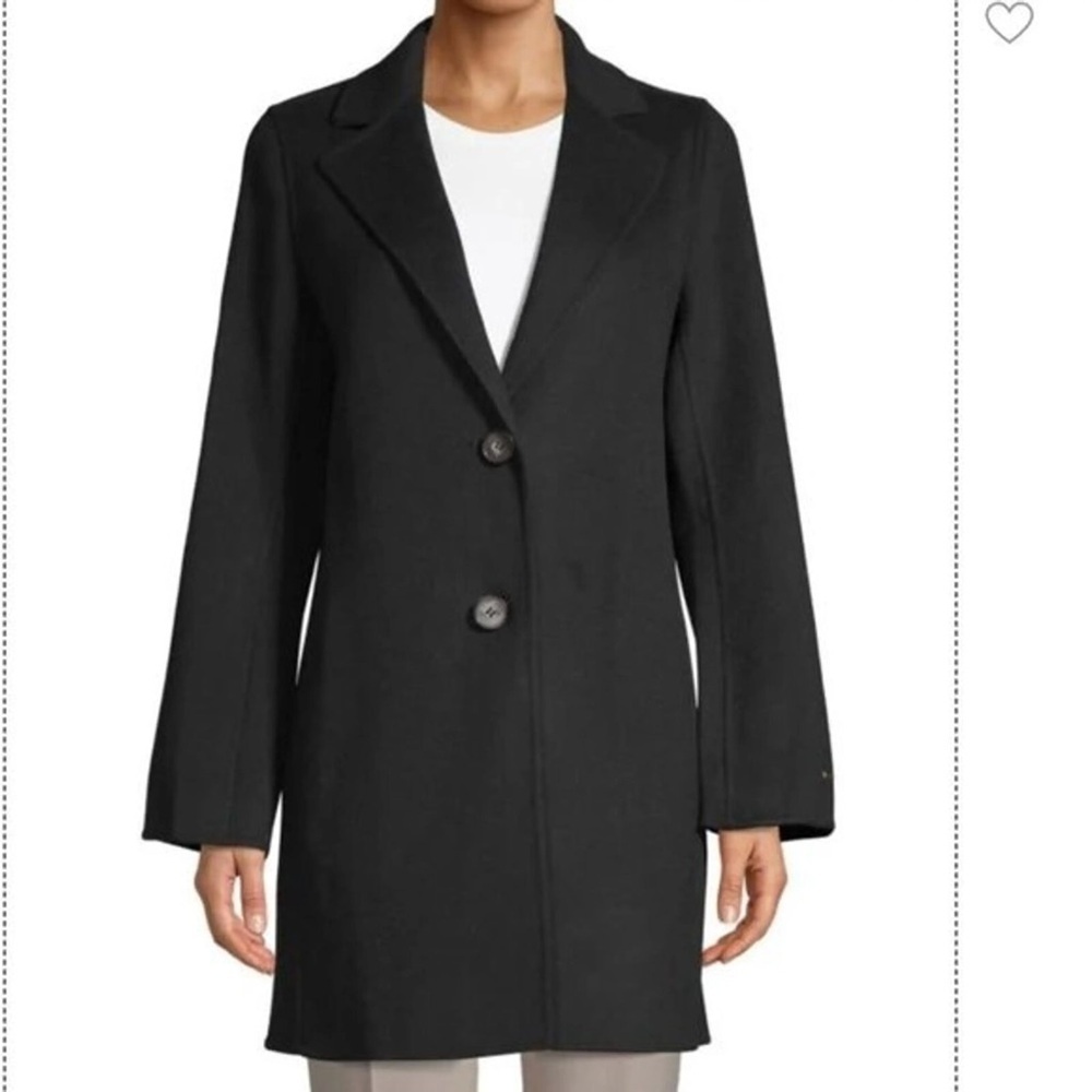 Tahari Black Wool Blend Two Button Closure Coat Size M